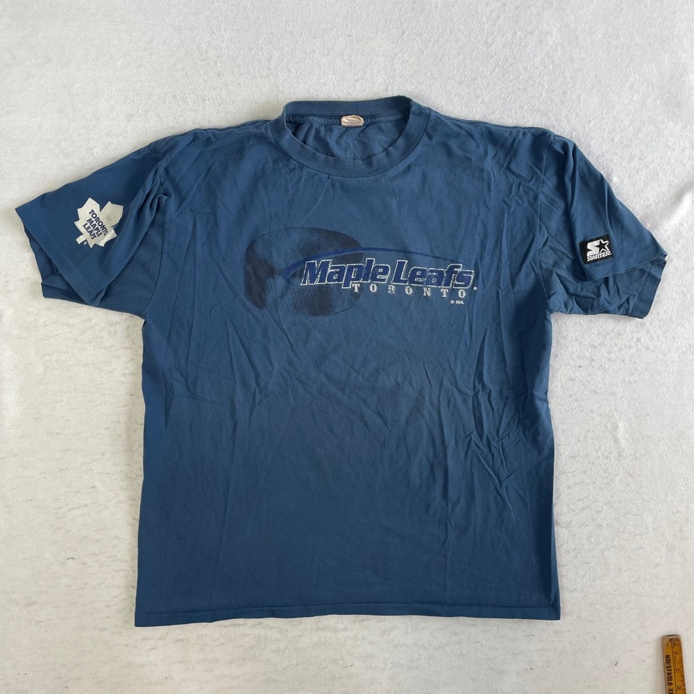 Starter‎ Toronto Maple Leafs T-Shirt Mens Large Blue NHL Vintage Distressed